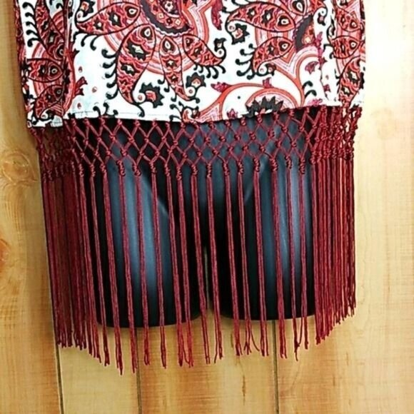 Michael Kors Swim Cover Womens Sz S Red Boho Round Neck Vacation Tassel Beach - Picture 5 of 8